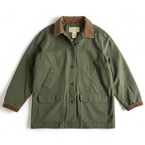 L.L.Bean VTG Women's Field Barn Jacket Green Corduroy Collar XL Cotton OBGX4